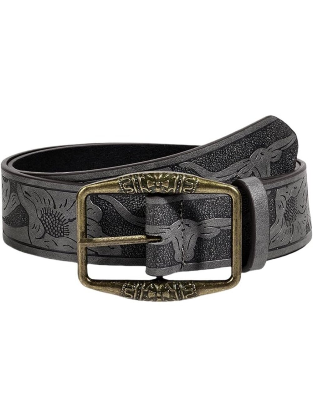 Women Gray Soft Faux Leather Vintage Embossed Y2k Western Cowgirl Bucket Belt